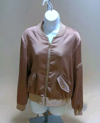 Chaqueta Bomber Saks Five Avenue Satén TALLA M Oro Rosa Tono Rosa Silenciado Cremallera Completa Foto 1 de 4