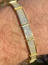 Men's Tennis Bracelet 6.00 Carat Lab Created Diamond Yellow Gold Plated Silver