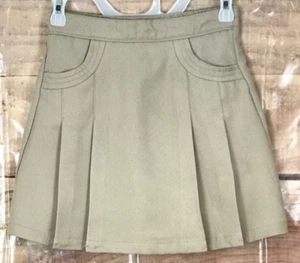 Nautica Girl 12 Uniform Skort Beige 4-Pleats 2-Pockets Elastic Waistband Back - Picture 1 of 5