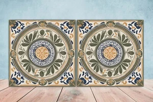 Azulejos de pared de cerámica griega - Juego de 2 azulejos de arte de cerámica para salpicadero de cocina para baño - Imagen 1 de 3