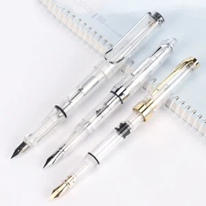 Student Piston Fill Fountain Pen Clear Signature Straight Liquid Rotary Dip Pen - Foto 1 di 12