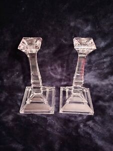 Pair of Towle 24% Full Lead Crystal 8" Candlesticks Taper Dinner Candleholders 