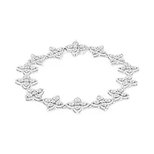 Brazalete de eslabones de trébol de 4 hojas con diamantes reales de 2,0 quilates en plata de ley - 7,25" - Imagen 1 de 7