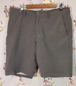 🌊 Volcom Surf & Turf Mens Size 34x10 Gray Stripe 2 Way Stretch Board Shorts - Picture 1 of 13