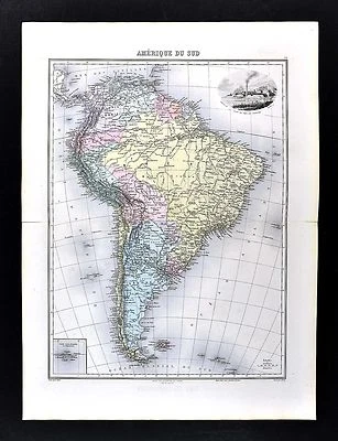 1880 Migeon Map - South America - Brazil  Peru Argentina Chile Rio de Janeiro - Image 1 of 3