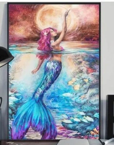 Mermaid Painting Canvas Prints Vintage Wall Art 12" x16"( only canvas not frame) - Picture 1 of 1