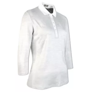 Callaway Ladies 3/4 Sleeve Micro-Stripe Polo in Brilliant White - Picture 1 of 4
