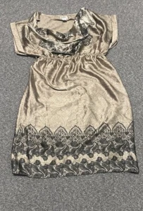 Motherhood Maternity Small Sized Champagne-Colored Dress With Sequined Floral - Picture 1 of 7