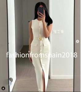 ZARA NEW WOMAN MIDI CREPE BELT DRESS ECRU XS-XL  3897/152/712 - Picture 1 of 4