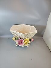 Capodimonte pot /planter with Large Pink, Yellow Rose 
