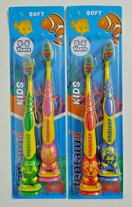 Dentalux Kinder weiche Zahnbürste (Alter 0-6 Jahre) Saugnapf Spaß Tier Doppelpack - Bild 1 von 6