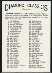 1982-83 Big League Collectibles Diamond Classics Series 1 Checklist  3830/10,000