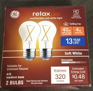 GE Relax 40 W Equivalent Dimmable Soft White A15 LED 4W Bulb Medium Base 2-PACK - Picture 1 of 2