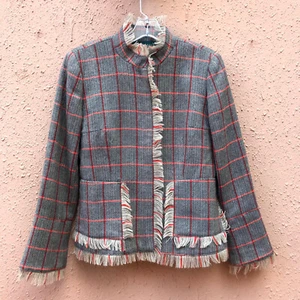 Blazer Harve Benard de Colección 100% Lana Negro Crema Óxido Espiga Forrado Borde Fray 4 - Imagen 1 de 8