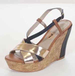 Divietto Womens Brown Bronze Leather Kork Handmade Platform Wedges Shoes - Picture 1 of 3