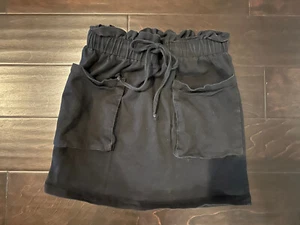 Women’s Mittoshop Sz Medium Cotton Paper Bag Drawstring Black Mini Skirt - Picture 1 of 3