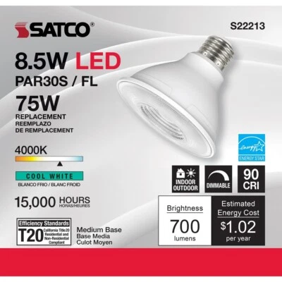 SATCO S22213 - 8.5 Watt PAR30S LED Bulbs - 4000K - 120 Volts (6 Pack) - Image 1 of 4