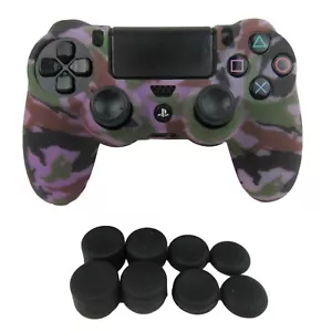 Silicone Grip Purple Camo Shell Non Slip + (8) Thumb Caps For PS4 Controller - Picture 1 of 9