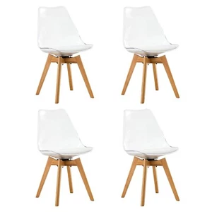 Set of 4 Swivel Dining Chairs PU Leather Kitchen Chair PET Backrest w/ Wood Legs - Picture 1 of 16