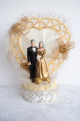 9" De Colección Años 80 Plástico 50 Aniversario Dorado Panadería Artesanía Boda Pastel Topper Foto 1 de 4