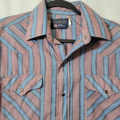 Panhandle Slim Vtg Western Ranch Azte Pearl Snap L/S Striped 16.5 X 35 Made USA - Image 1 of 4