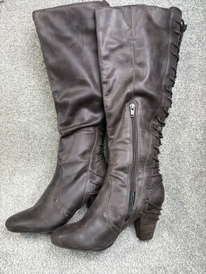 Botas hasta la rodilla para mujer Report marrón encaje trasero tacón bloque cremallera lateral talla 6,5   Foto 1 de 4