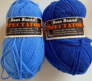2 BEAR BRAND SPECTATOR YARN, COLORS 28 & 29 100% DUPONT ORLON BLUE SPORT YARN - Picture 1 of 9
