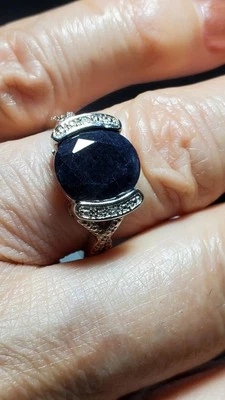 3,71 CTW ZAFIRO NEGRO GENUINO Y DIAMANTE ORO BLANCO 14K SOBRE ESTERLINA SÓLIDA Foto 1 de 4