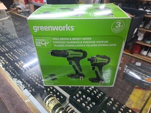 Greenworks 24V Brushless Drill/Impact Driver Combo Kit 2xBatteries w/ tool bag - Picture 1 of 5