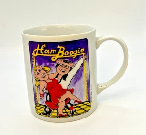 Vintage 1980 Schinken Boogie Schwein Becher Tasse lustig Disco tanzende Schweine Boogie Fieber Geschenk - Bild 1 von 8