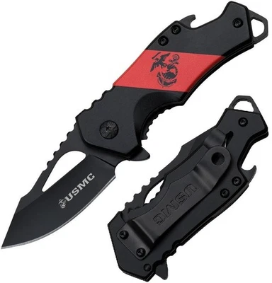 Cuchillo Plegable Asistido USMC 2.5" Hoja de Acero Inoxidable Aluminio/Mango Inoxidable Foto 1 de 4