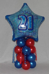 21° COMPLEANNO - ETÀ 21 - BLU MASCHIO - DISPLAY PALLONCINO IN LAMINA - CENTROTAVOLA - Foto 1 di 4
