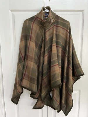 CHAQUETA ABRIGO PONCHO CAPA CUADROS MEZCLA LANA CHAPS Mujer Talla Grande Marrón Verde Foto 1 de 4