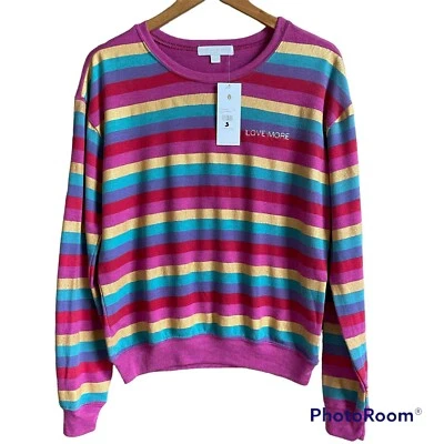 Spiritual Gangster Love More Rainbow Stripe Gold Metallic Crewneck Size Small - Image 1 of 4