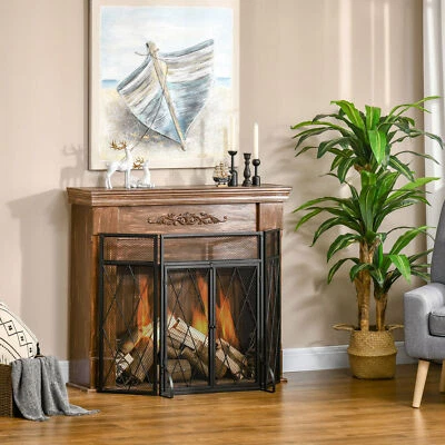 3-Panel Folding Fireplace Screen w/ Double Door, Metal Mesh Fire Spark Guard - Image 1 of 4