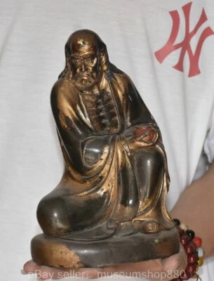 8.8" Antiguo Chino Cobre Dorado Budismo Arhat Damo Bodhidharma Dharma Buda Foto 1 de 4