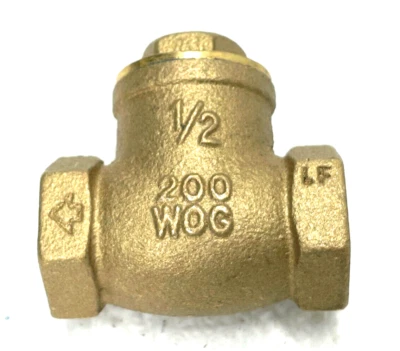 Bronze Swing Check Valve T-Pattern 1/2" NPT Thread Ends 125-psi SWP, 200-psi WOG - Image 1 of 4