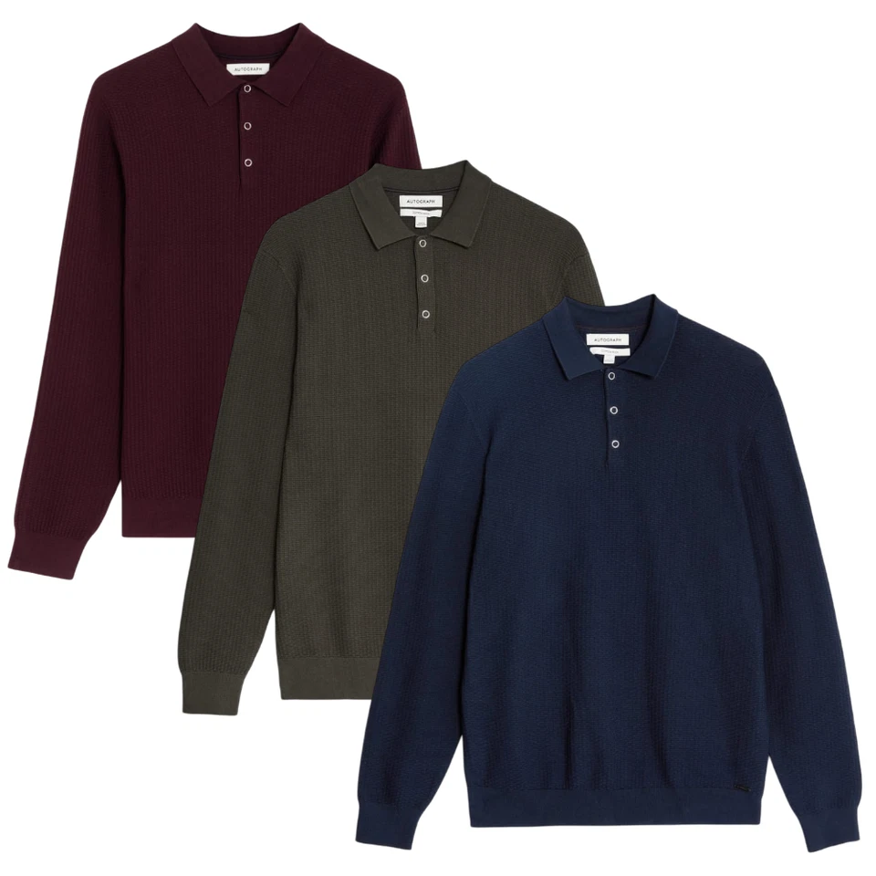 Polo Para Hombres M&S AUTÓGRAFO Tejido Texturizado Manga Larga Tallas S - 3XL Foto 1 de 1