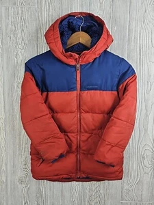 Lands' End Puffer Coat Kids Youth Small 8 Orange Blue Outdoors Winter Warm Soft - Picture 1 of 11