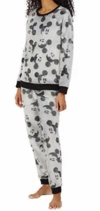 NWT Disney Cozy Gray MICKEY MOUSE Fluffy Fleece Pajama/Lounge Set XL CUTE EARS - Picture 1 of 7
