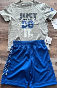 NWT Nike Little Boys 6 Gray/Royal Blue/White JUST DO IT Shorts Set - Picture 1 of 3