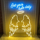 110cmx75cm Winkelflügel Neonschild Holen Sie sich Ihren Heiligenschein schmutzig LED Licht Shop Hochzeitsdekor