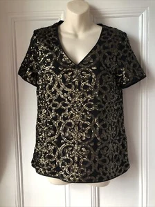 Marks&Spencer Twiggy Black/Gold Sequin Top RRP £45 Bronze Mix Size 10 - Picture 1 of 8