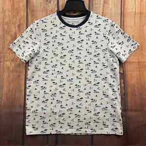 Free Planet T Shirt Mens Small White Short Sleeve All Over Surf Palm Tree Print