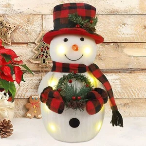 Snowman with Wreath Christmas Table Decorations Red Black Plaid Snowman Decor - Picture 1 of 6