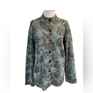 SIGRID OLSEN-green/brown embroidered floral cardigan Plus Size 2X - Picture 1 of 9