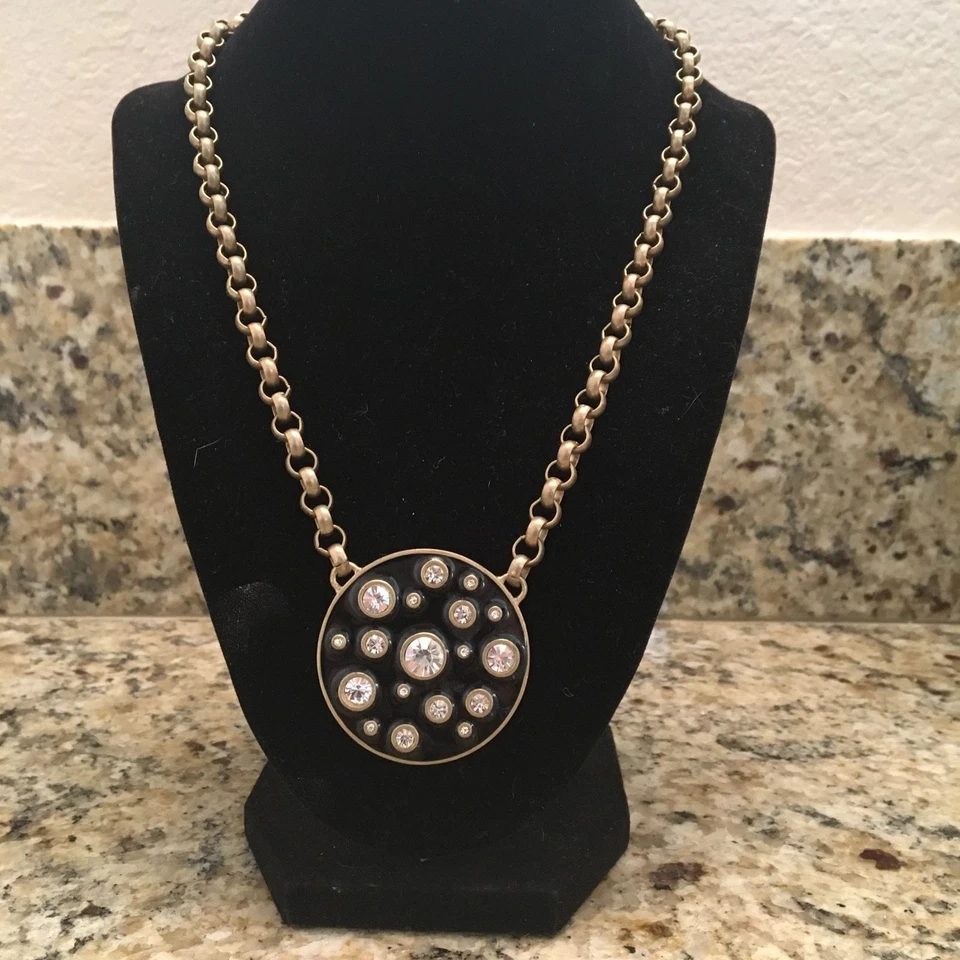 Lia Sophia Black Enamel & Crystal Necklace 16-19" NWT - Image 1 of 1