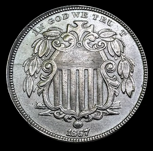 US 1867 Stars and Rays Shield Nickel 5 Cents AU - Picture 1 of 2