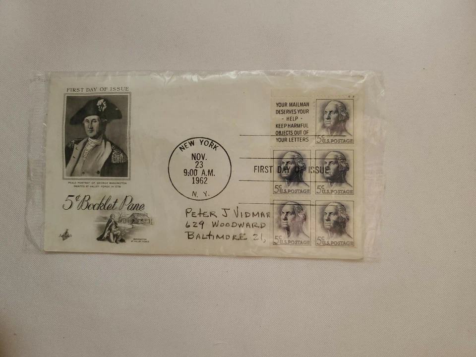 WASHINGTON BOOKLET PANE #1213a US FIRST DAY COVER 1962 ARTCRAFT CACHET FDC - Image 1 of 1