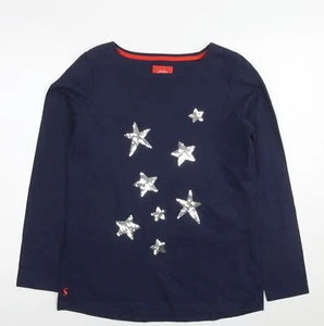 Joules Womens Blue Cotton Basic T-Shirt Size 12 Round Neck - Sequin Detail Stars - Picture 1 of 10